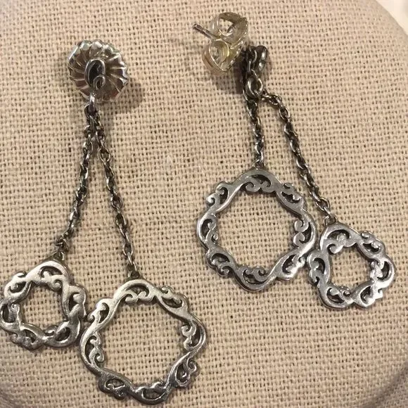 LOIS HILL Cut Out Gently Sculpted Sterling Silver Suspended Circle Drop Earrings